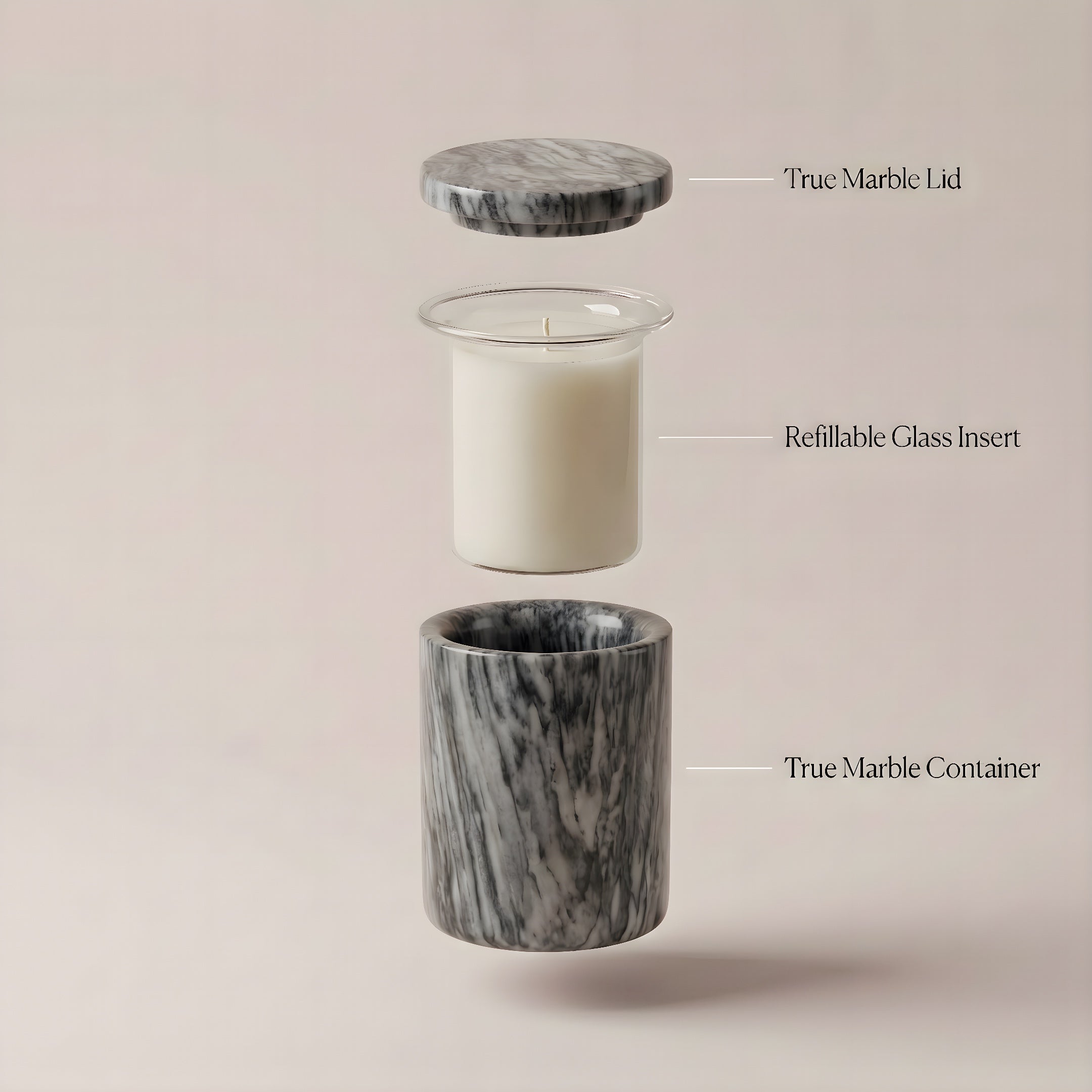 Bardiglio Grey Marmor Lysbeholder – Refillbar