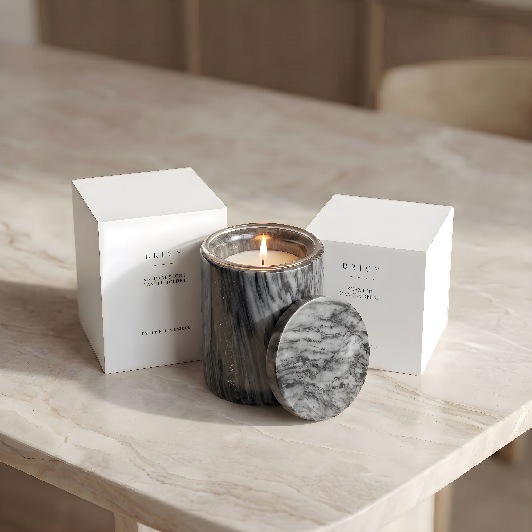 Bardiglio Grey Marmor Lysbeholder – Refillbar