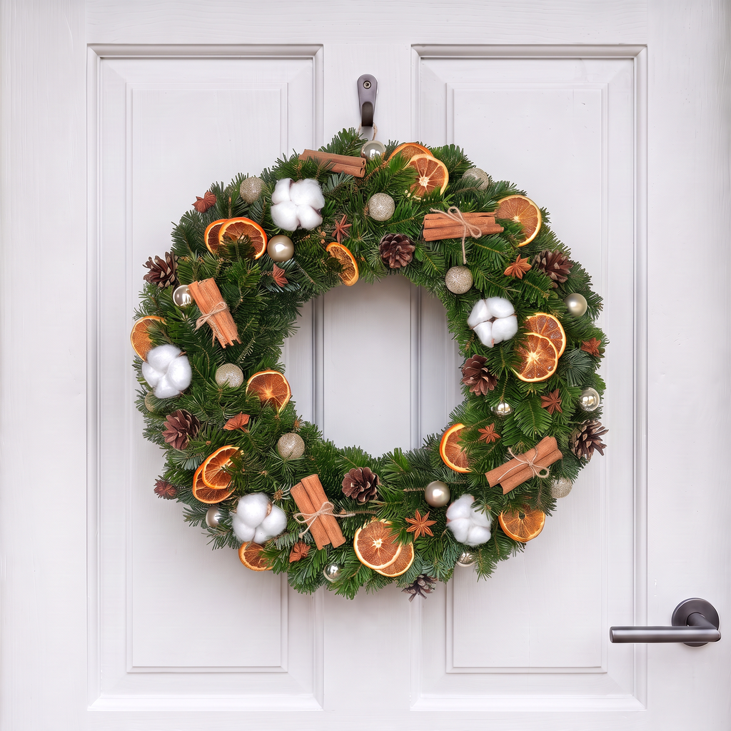 Friskklippet Naturlig Nordisk Julekrans – Kanel & Appelsin